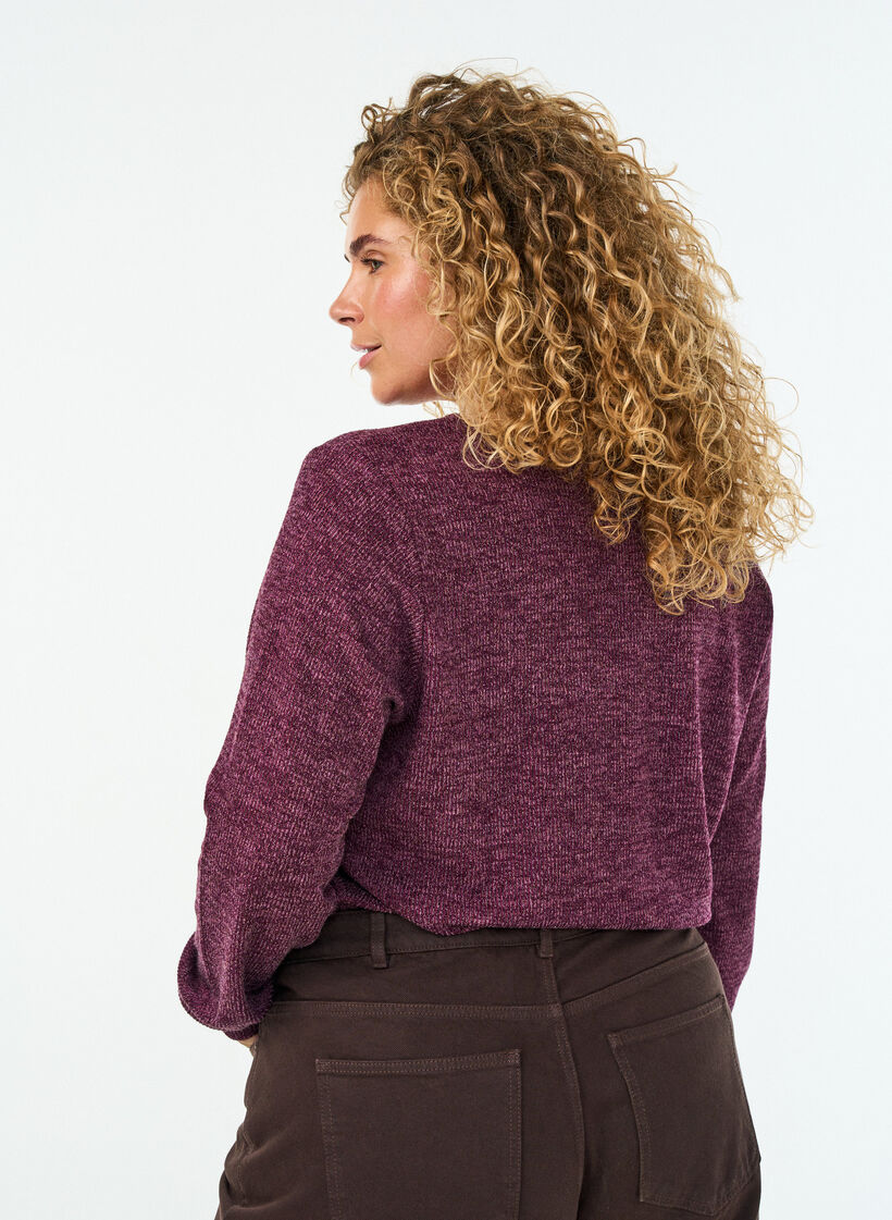 Jerseybluse med V-hals og lange ermer, M&oslash;rk Bordeaux, Model image number 2