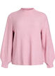 Ribbestrikket genser med puffede ermer og knapper, Rosa, Packshot image number 0