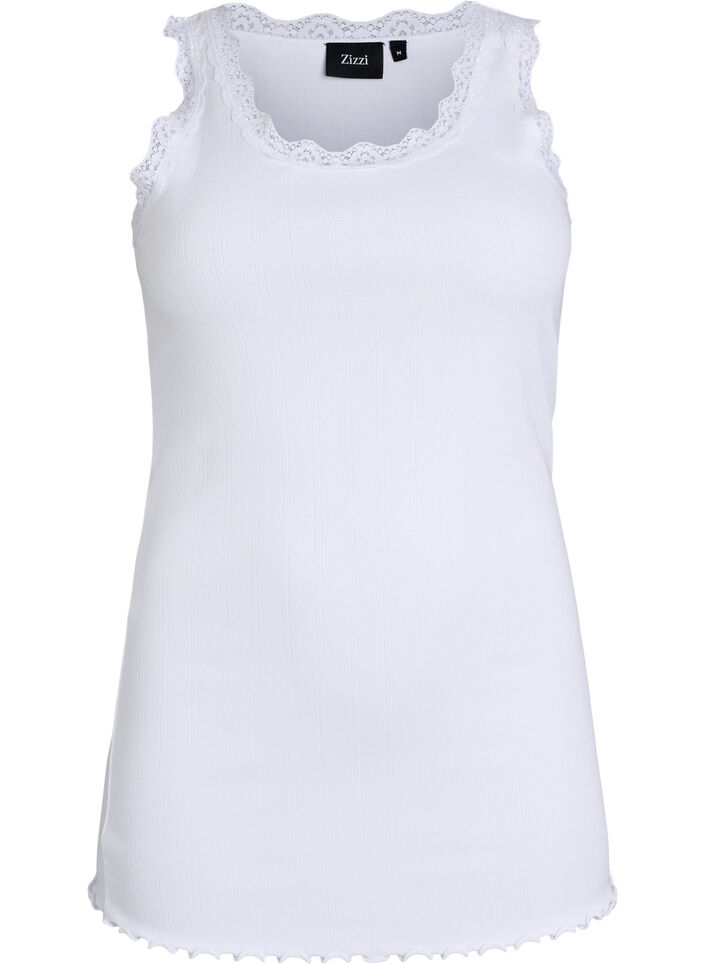 Singlet med blonder og hullbroderi, Hvit, Packshot image number 0