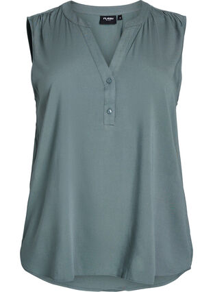 Zizzi FLASH - Ermeløs bluse i viskose, Grønn, Packshot image number 0