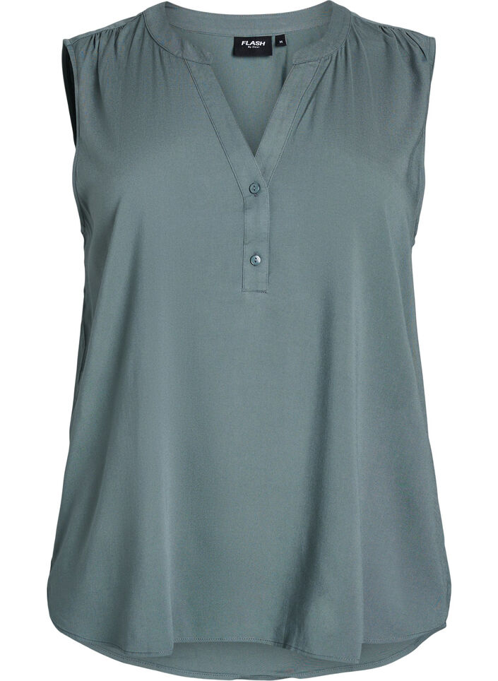 FLASH - Ermeløs bluse i viskose, Grønn, Packshot image number 0