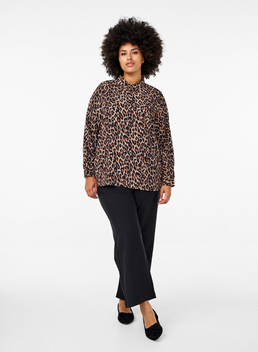 Leopardmønstret skjorte, Brun, Model image number 1