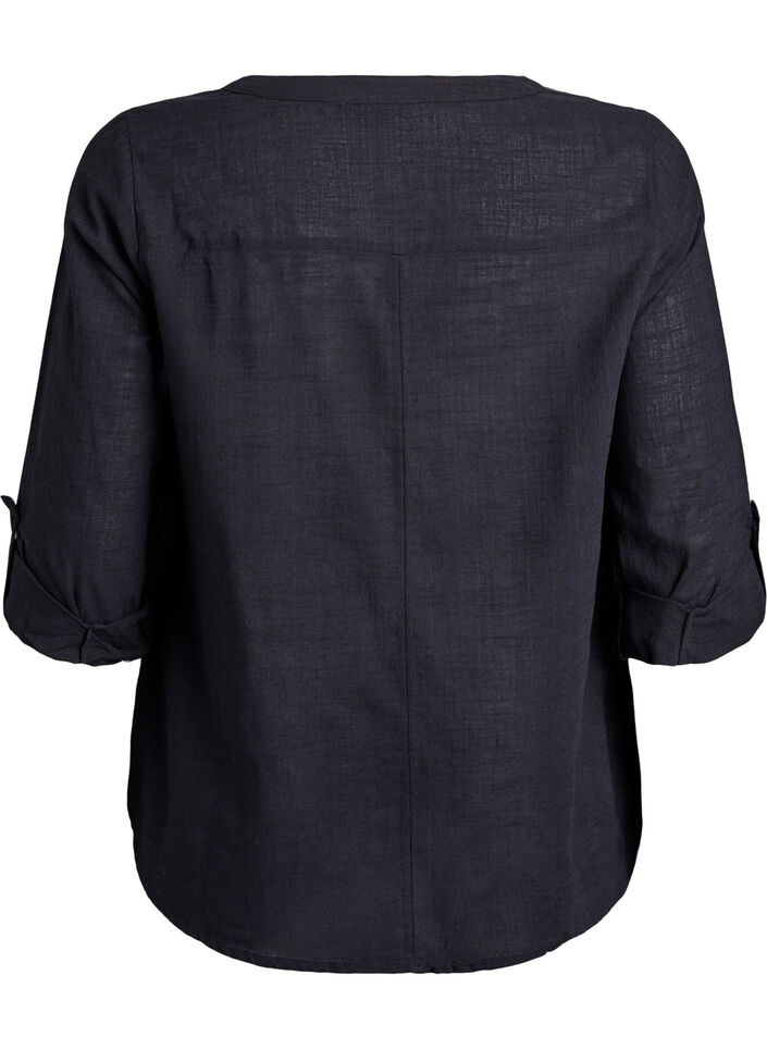Bluse i bomull med V-hals, Svart, Packshot image number 1