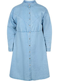 Denimkjole med knapper og lange ermer, Light blue denim