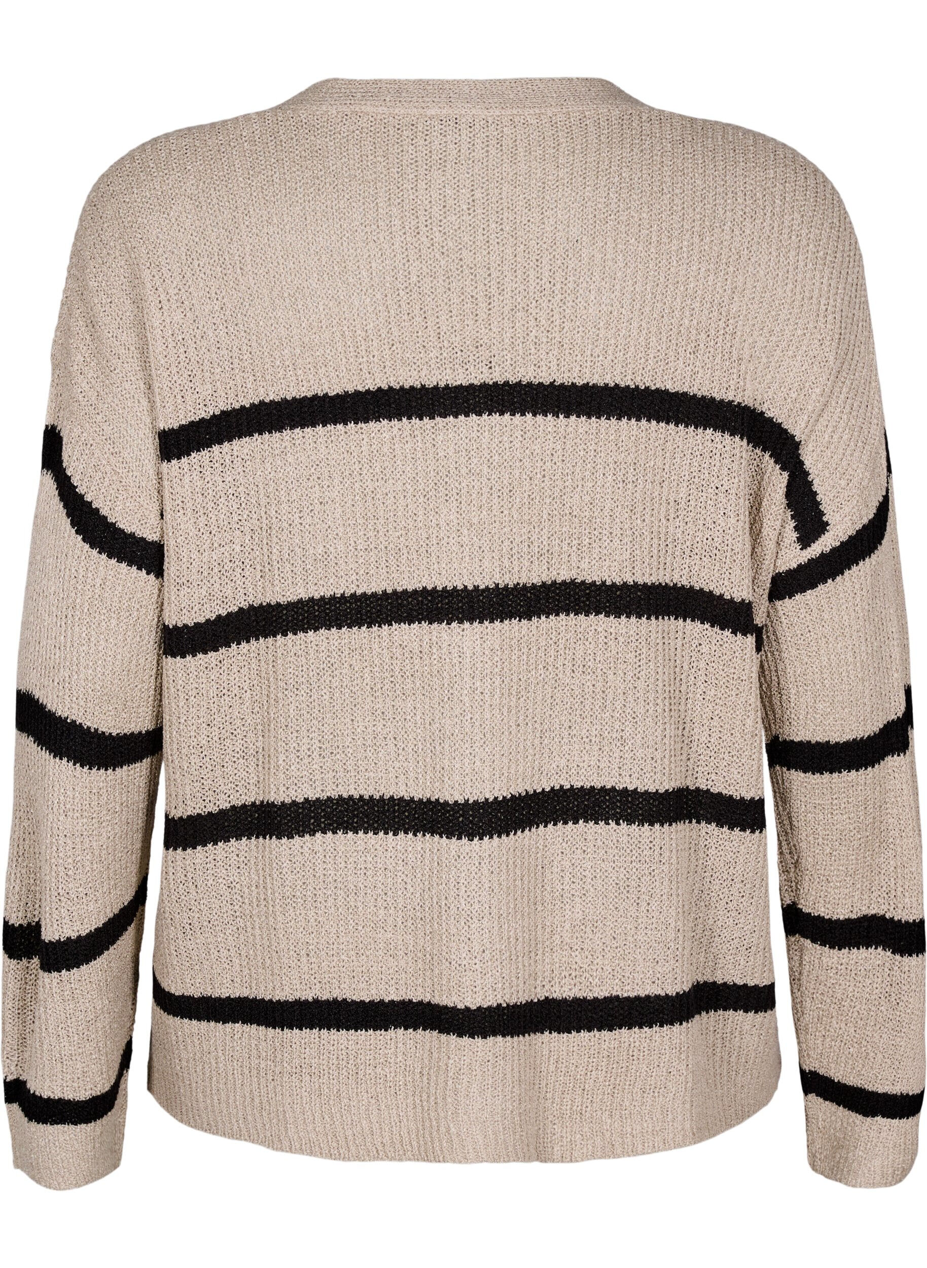 Zizzi FLASH - Strikket cardigan med striper og knapper, Beige, Packshot image number 1