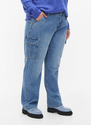 Løstsittende jeans med cargo-lommer, Light blue, Model image number 2