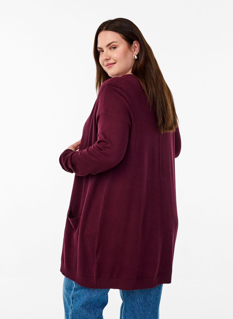 Lang, strikket cardigan i en viskoseblanding, R&oslash;d, Model image number 2
