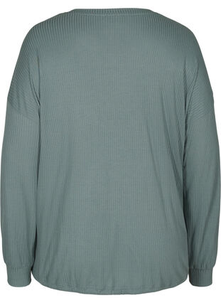 Bluse med knyting i ribbet struktur, Balsam Green, Packshot image number 1