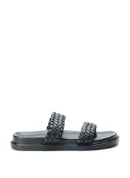 Wide fit sandaler av skinn, Black, Packshot