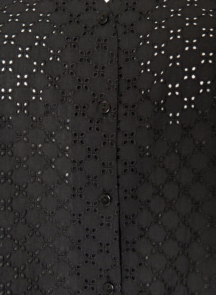 Bluse i broderie anglaise med knappelukking, Svart, Packshot image number 2