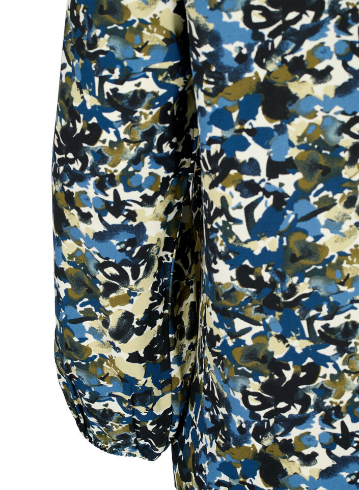 Bluse med puffermer, Blue Green AOP, Packshot image number 3