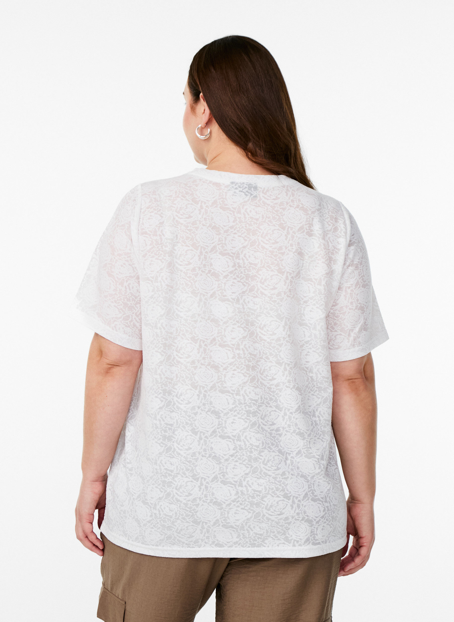 Zizzi Kortermet bluse med rosem&oslash;nstret tekstur, Hvit, Model image number 2