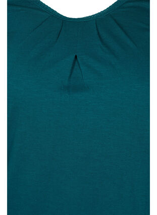 Ensfarget bluse med 3/4-ermer i bomull, Deep Teal, Packshot image number 2