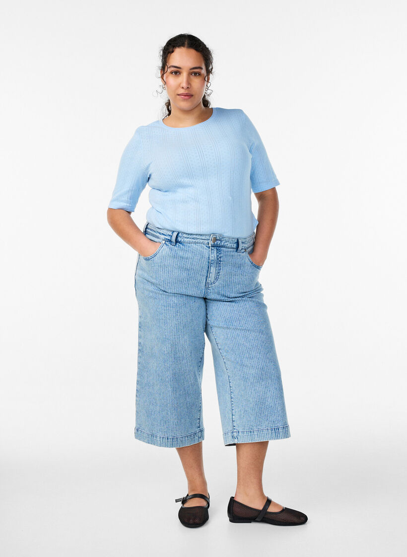 T-skjorte i bomull med hullbroderi, Bl&aring;, Model image number 1