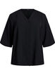 Skjortebluse med v-hals og 3/4 ermer, Svart, Packshot image number 0