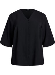 Skjortebluse med v-hals og 3/4 ermer, Svart