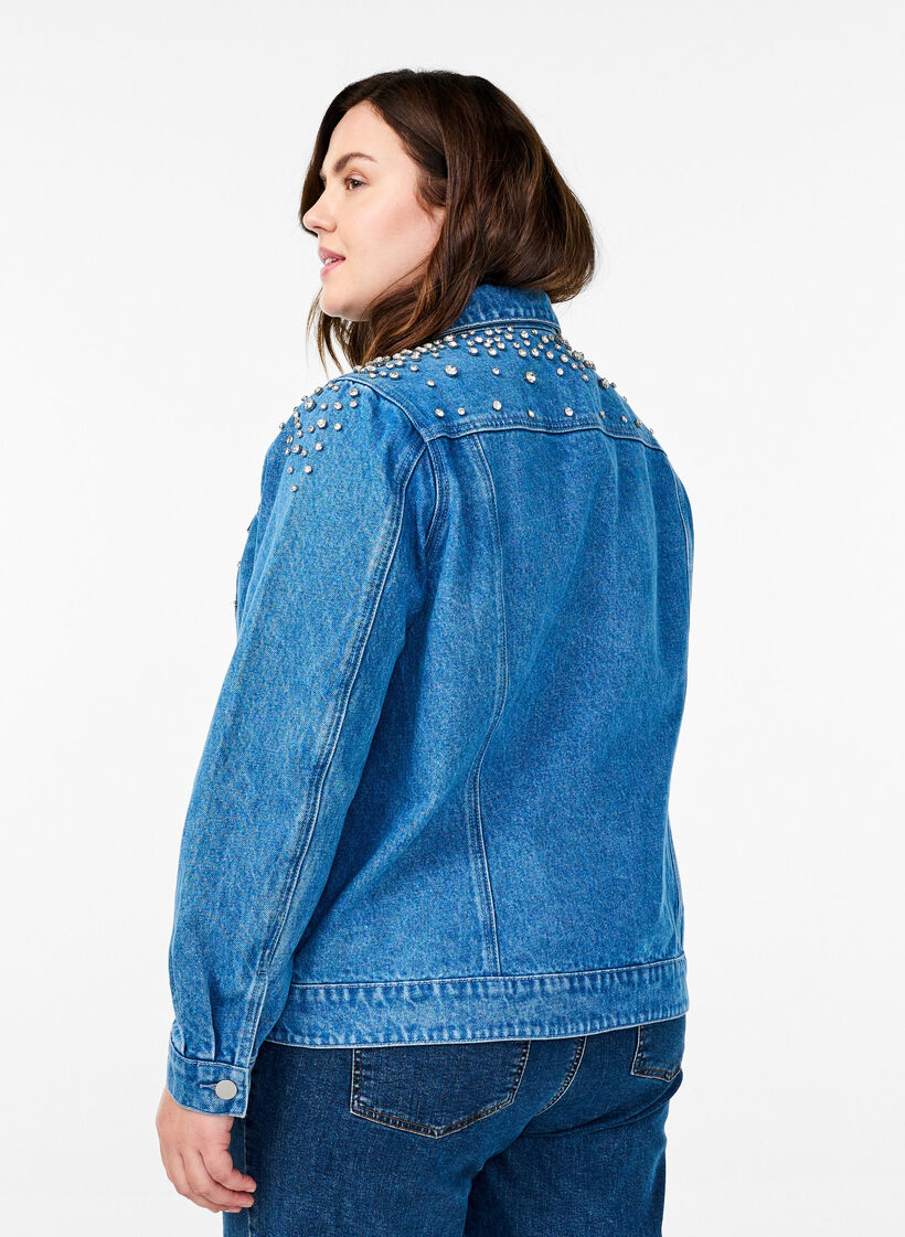 Denimjakke med rhinesteiner, Blue Denim, Model
