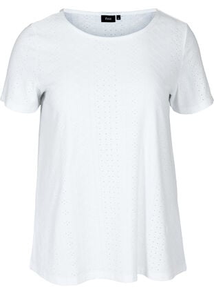 T-skjorte med broderi anglaise, White, Packshot image number 0