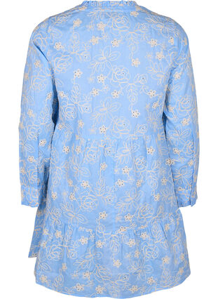 Zizzi Kjole med broderte blomster og lange ermer, Della Robbia Blue, Packshot image number 1