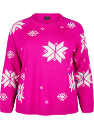 Strikkegenser med snøfnugg, Pink Glow Comb