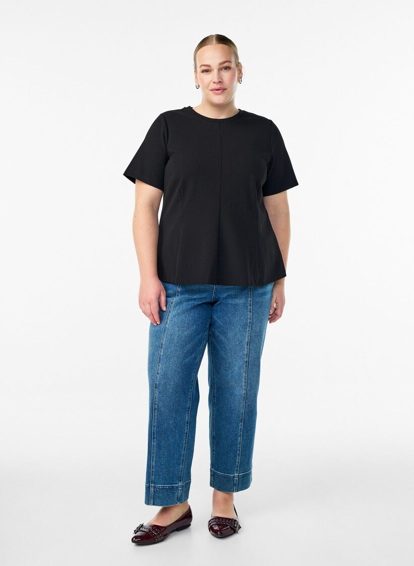 Kortermet bluse med figursydde innsnitt, Svart, Model image number 1