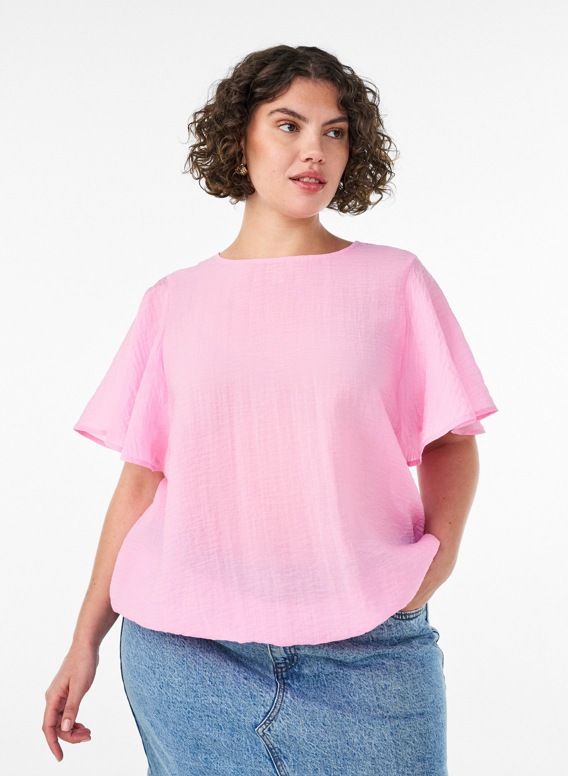 ZizziBluse med ballongform og flaggermus ermer, Rosa, Model image number 0