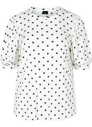 Prikkete T-skjorte med puffermer, White w. Black Dots