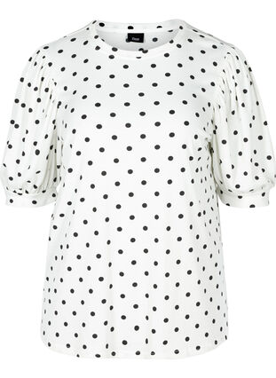 Prikkete T-skjorte med puffermer, White w. Black Dots, Packshot image number 0