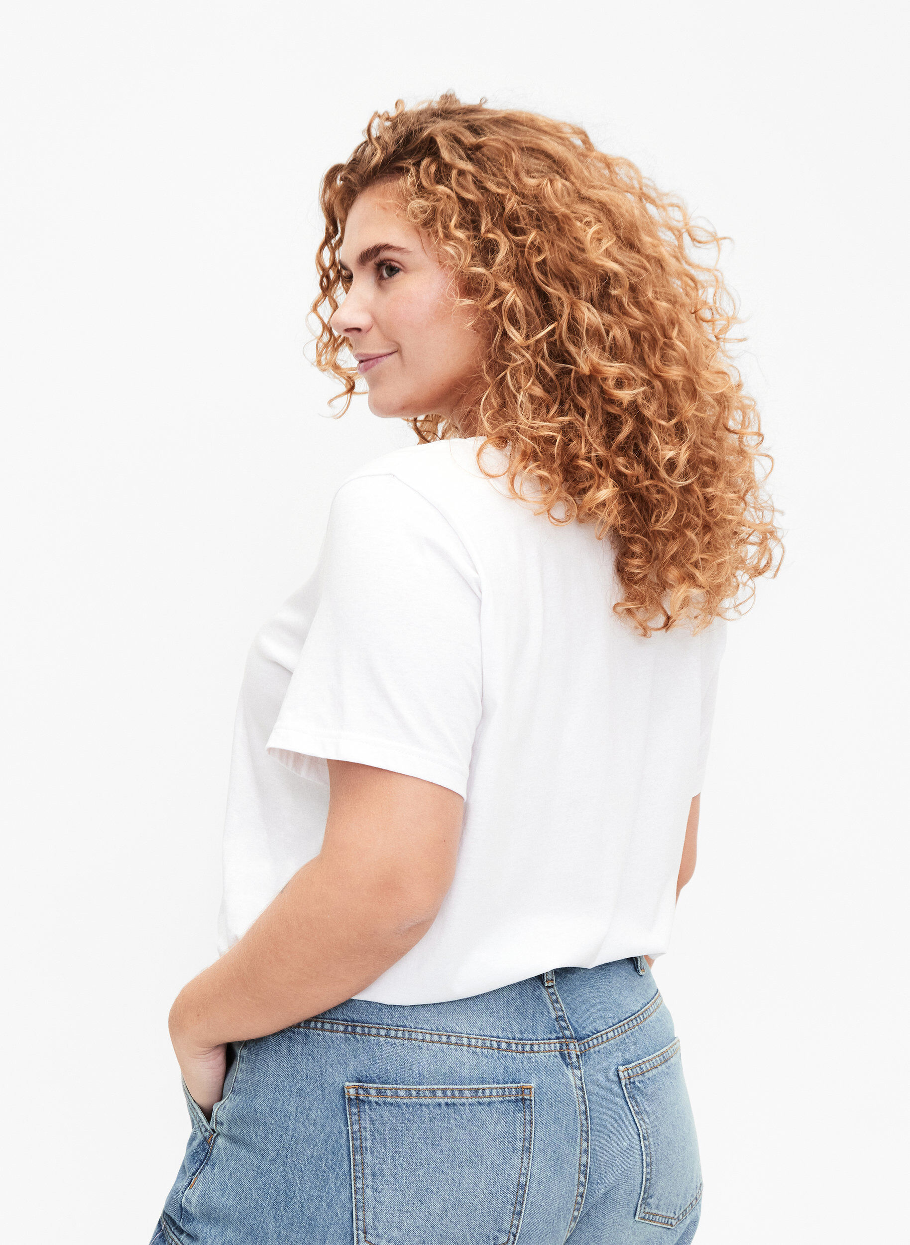 Zizzi T-skjorte i bomull med rund hals og trykk, B. White W. Hearts, Model image number 1