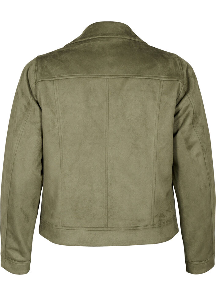 Bikerjakke i imitert semsket skinn, Dusty Olive, Packshot image number 1