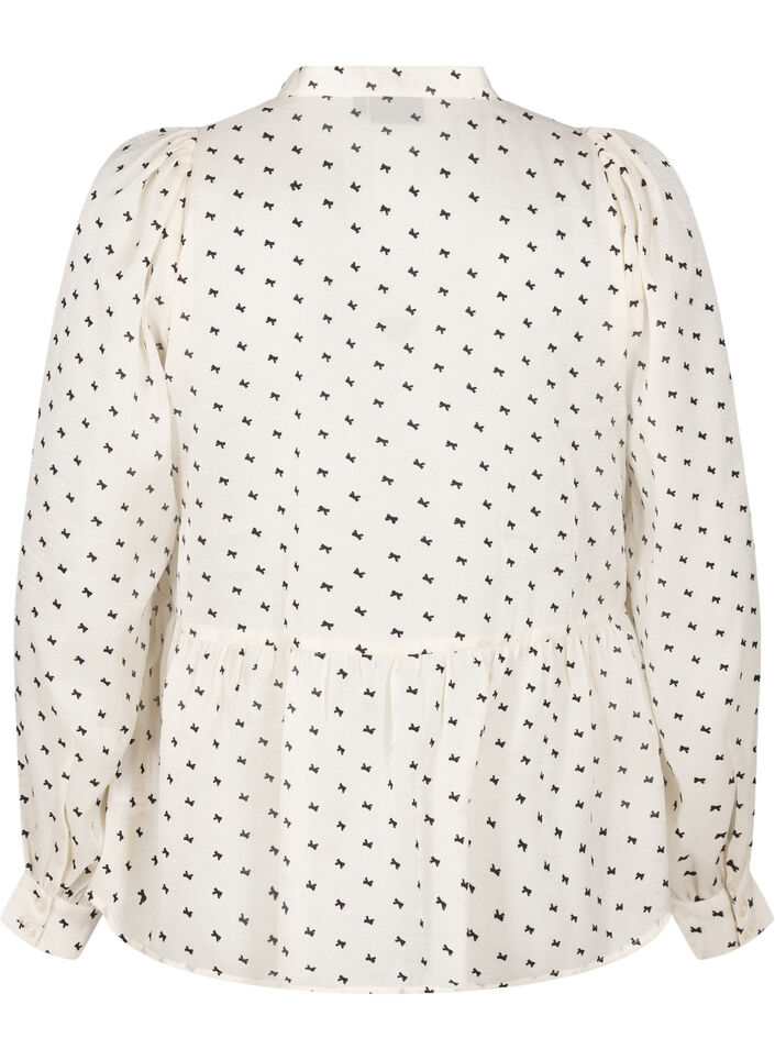 Bluse med peplum og sløyfer, Ecru w Bow, Packshot image number 1