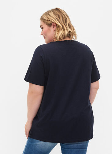 Bomulls T-skjorte med blondekant, Navy Blazer, Model image number 1