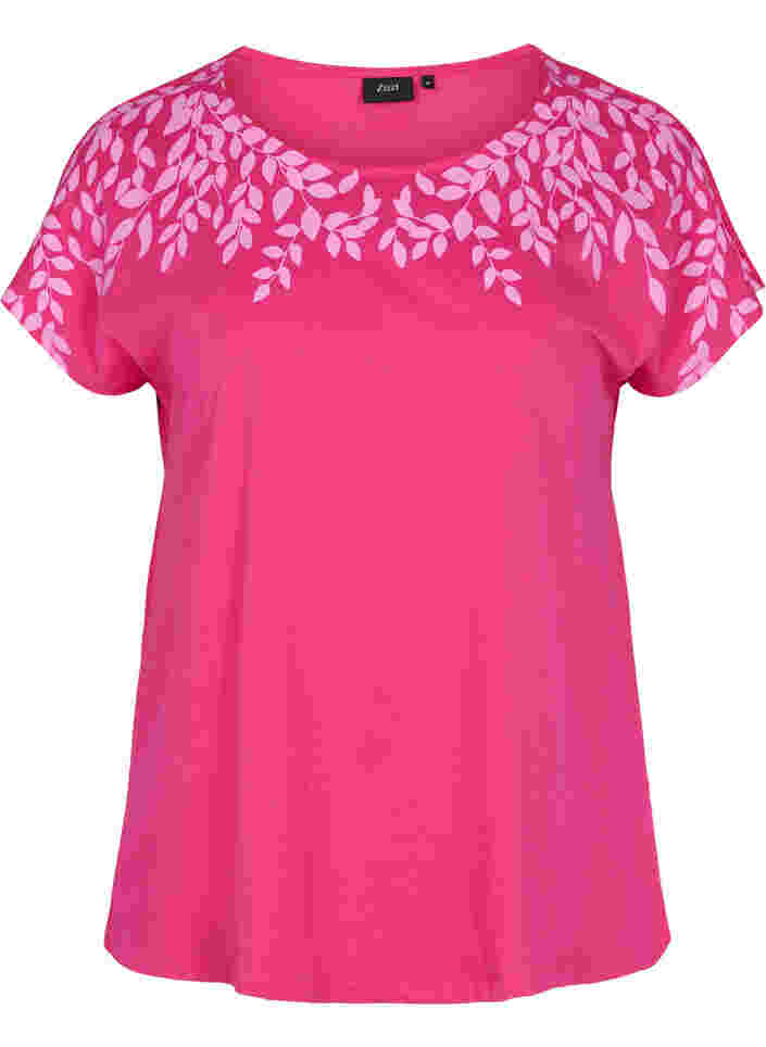 T-skjorte i bomull med mønster, BeetrootPurMel feath, Packshot image number 0
