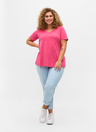 Basis T-skjorte med V-hals, Fandango Pink, Model image number 2