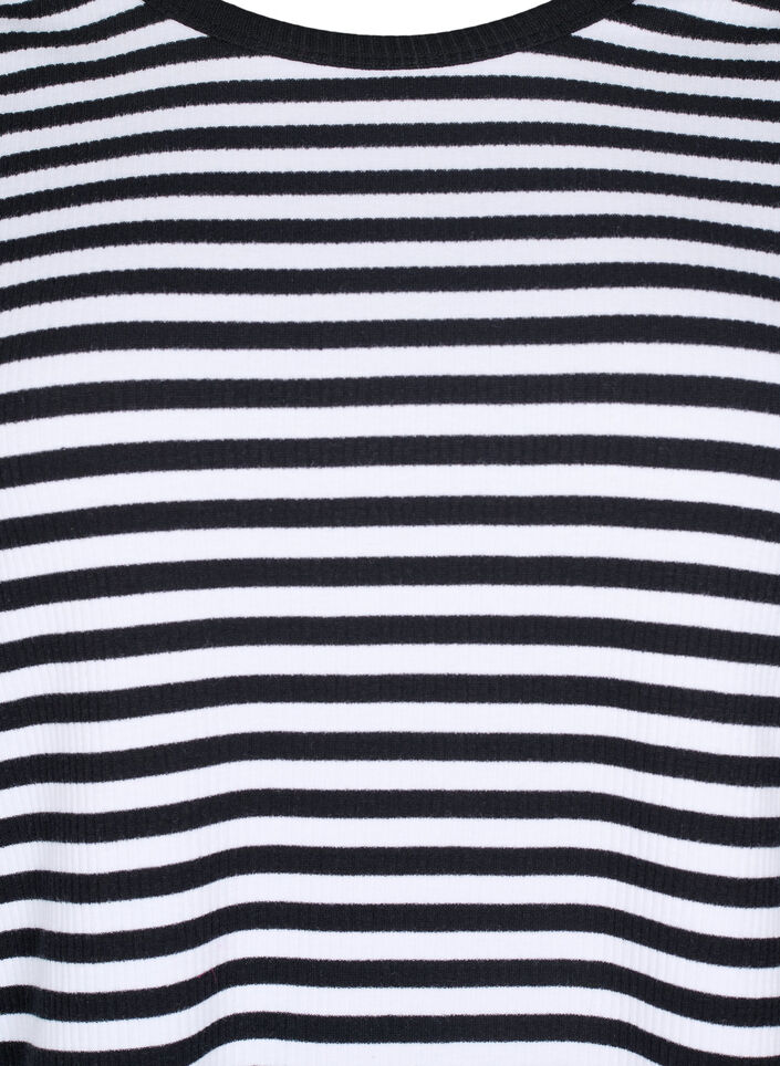 Stripete bluse med lange ermer, Svart, Packshot