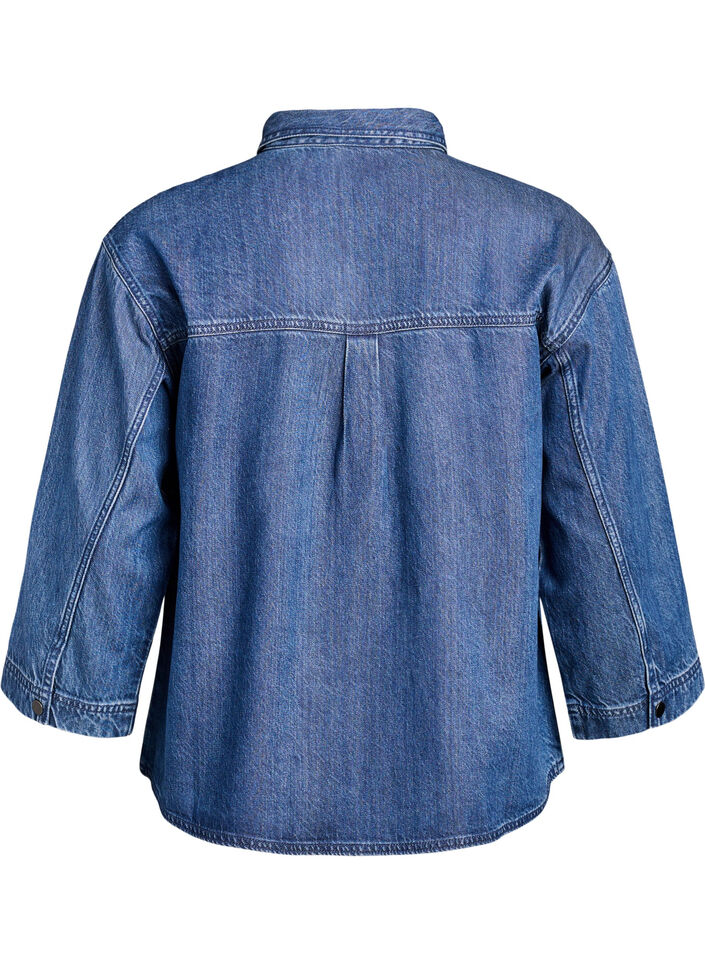 Løs denimskjorte med 3/4-ermer, Blå, Packshot image number 1