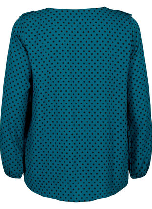 Bluse med lange ermer og volanger, Shaded Spruce Dot, Packshot image number 1