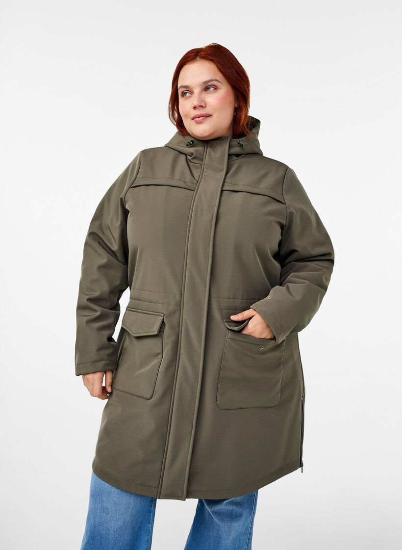 Vannavvisende softshell jakke med vattert fôr, Grønn, Model image number 0