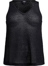 FLASH - Ermeløs strikket topp med v-hals, Svart FLASH - Ermeløs strikket topp med v-hals