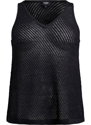 Zizzi FLASH - Ermeløs strikket topp med v-hals, Svart, Packshot image number 0