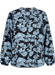 Skjortebluse med v-hals og trykk, Black B. Flower AOP