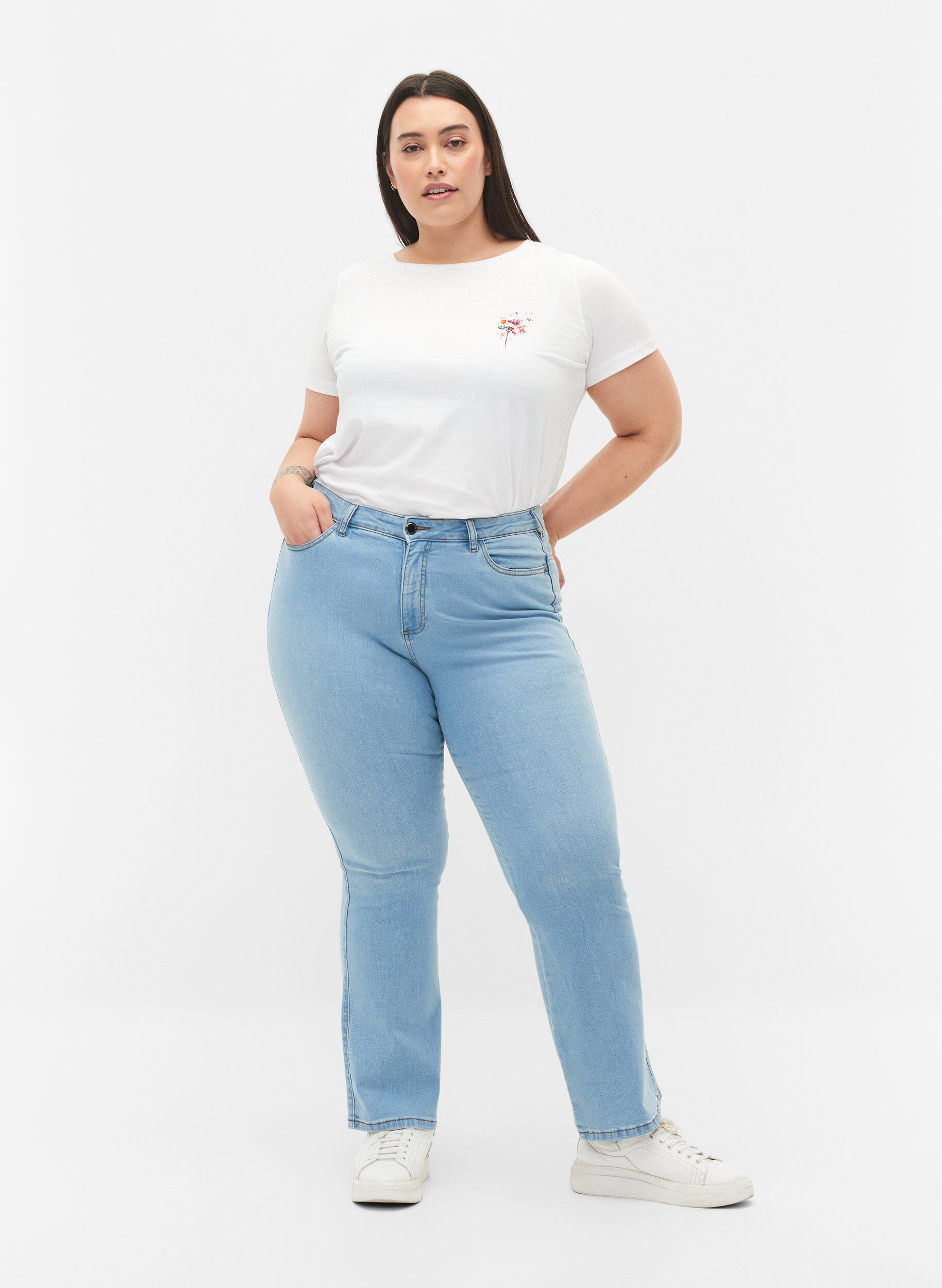 Zizzi Ellen bootcut jeans med h&oslash;yt liv, Bl&aring;, Model image number 0