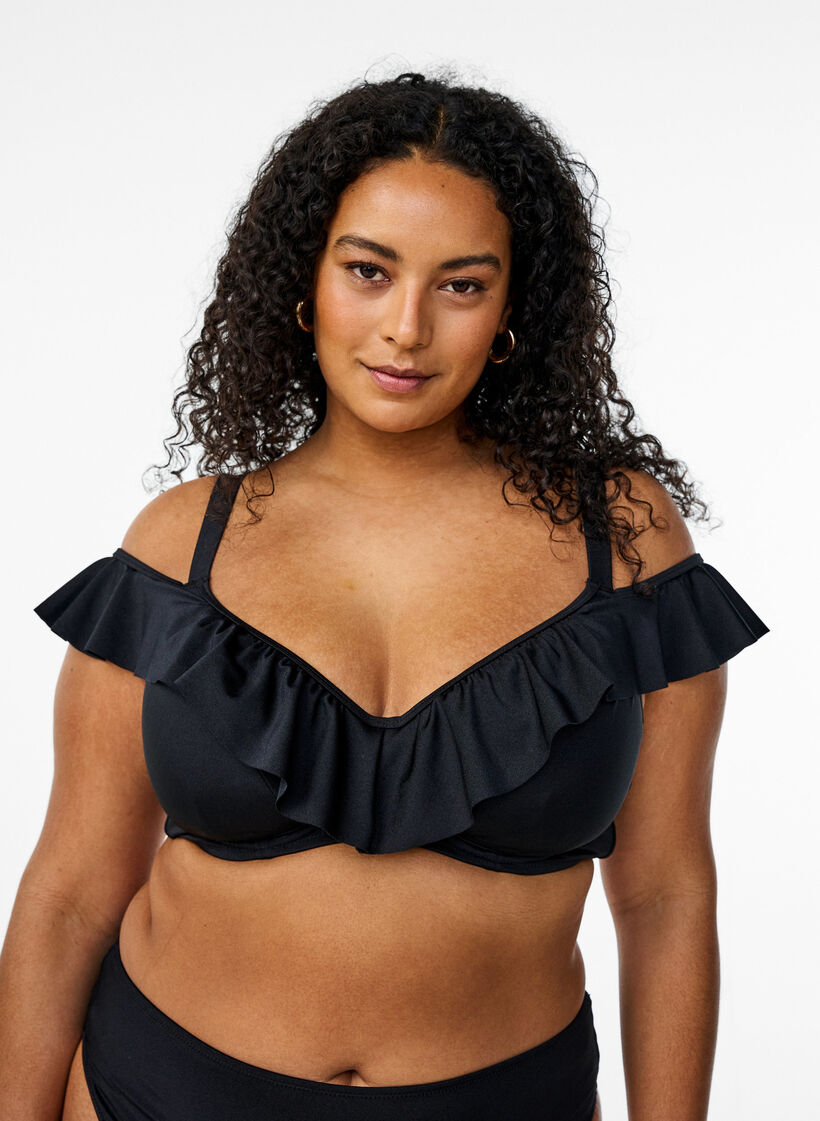 Bikinitopp med volanger og bøyle, Black, Model