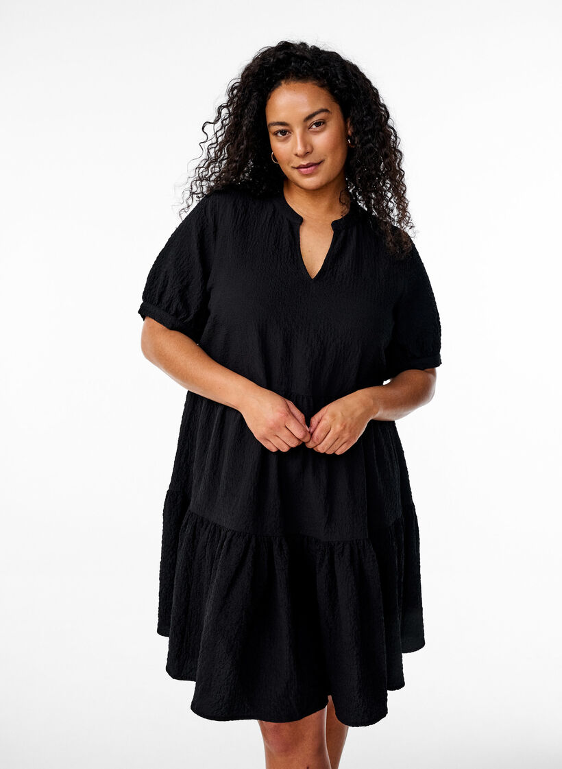 Kort A-linje kjole, Svart, Model image number 0