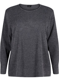 Melange Bluse med rund hals og lange ermer, Dark Grey