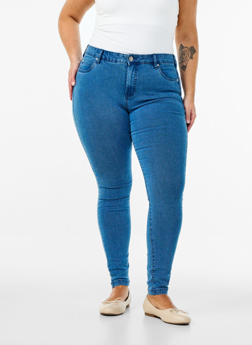 Super slim Amy jeans med høyt liv, Blå, Model image number 2