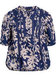 Bluse med trykk og 1/2 ermer, Bl&aring;