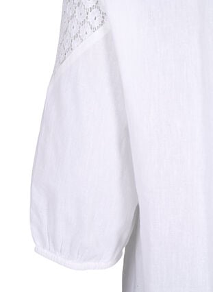 Bluse i bomullsblanding med lin og heklede detaljer, Bright White, Packshot image number 3