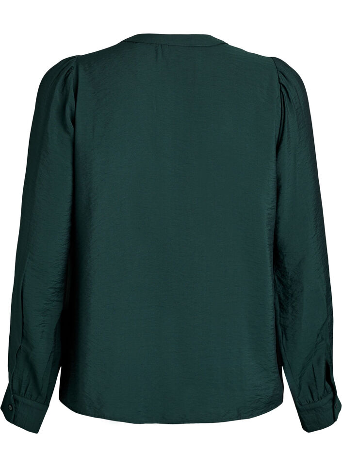 Bluse med V-hals og broderte bånd, Grønn, Packshot image number 1