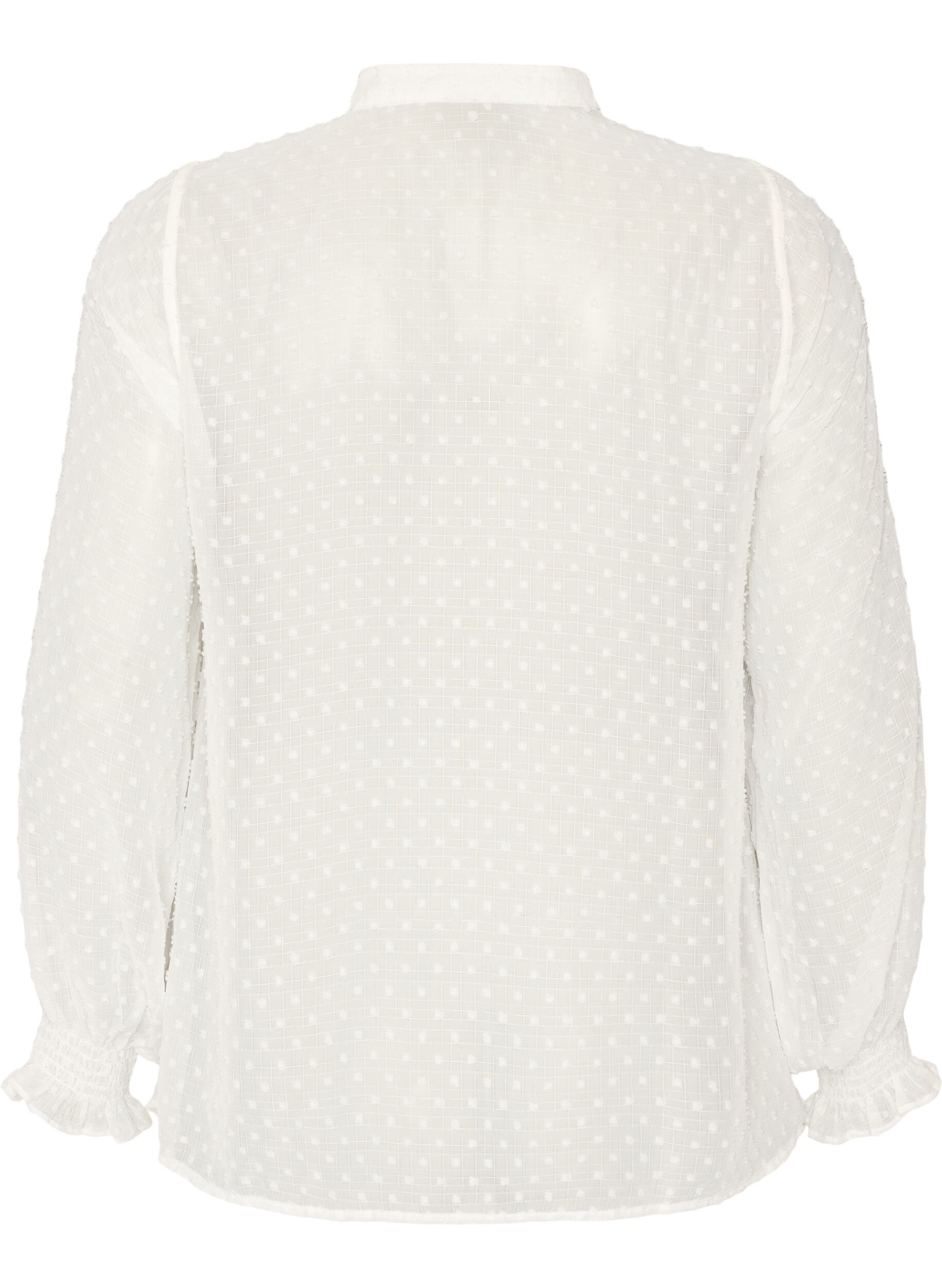 ZizziSkjortebluse med blondeinnlegg og prikkem&oslash;nster, Vanilje, Packshot image number 1